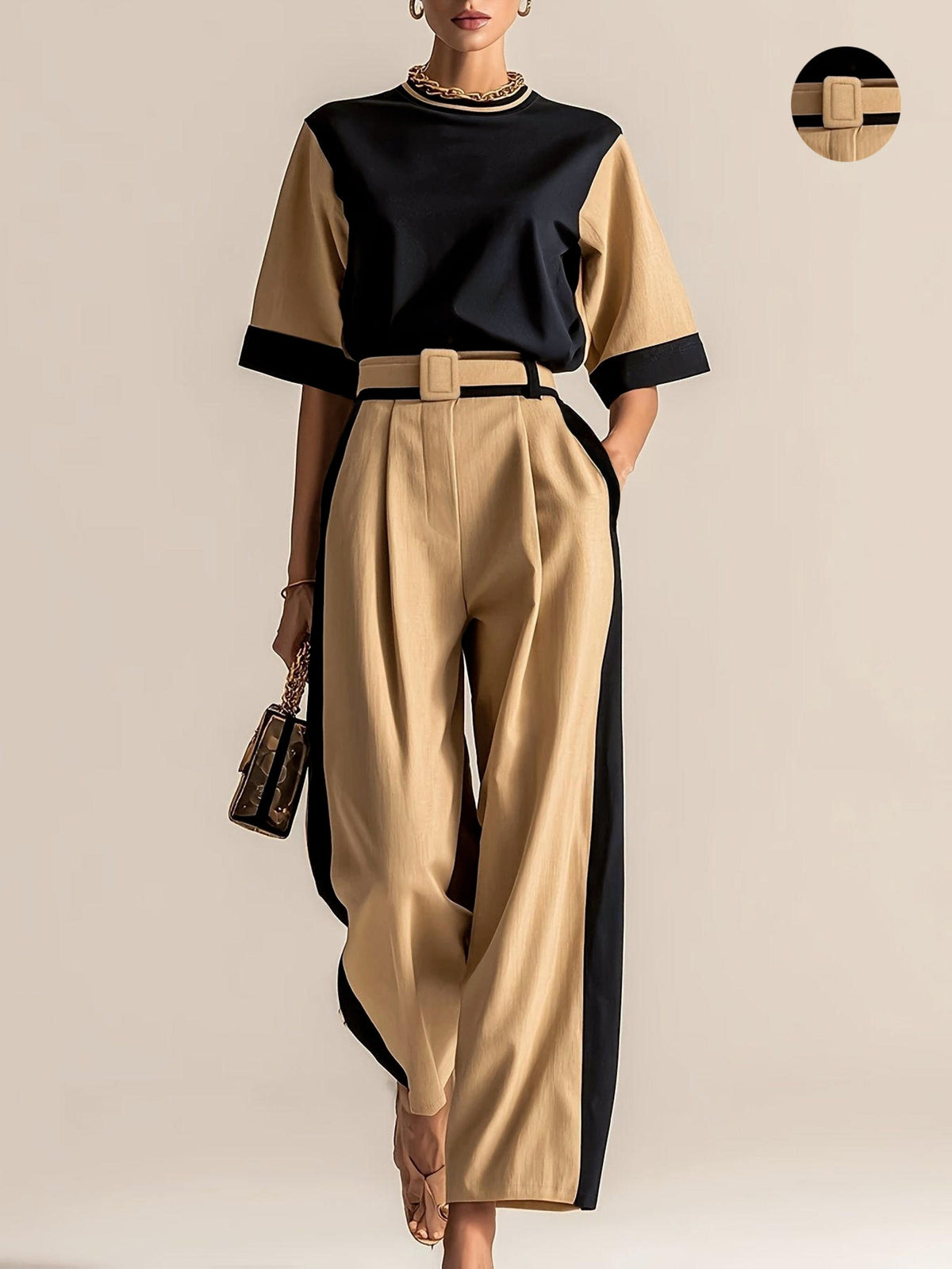 Noëlle | Ensemble à pantalon large ceinturé — Amielle Paris