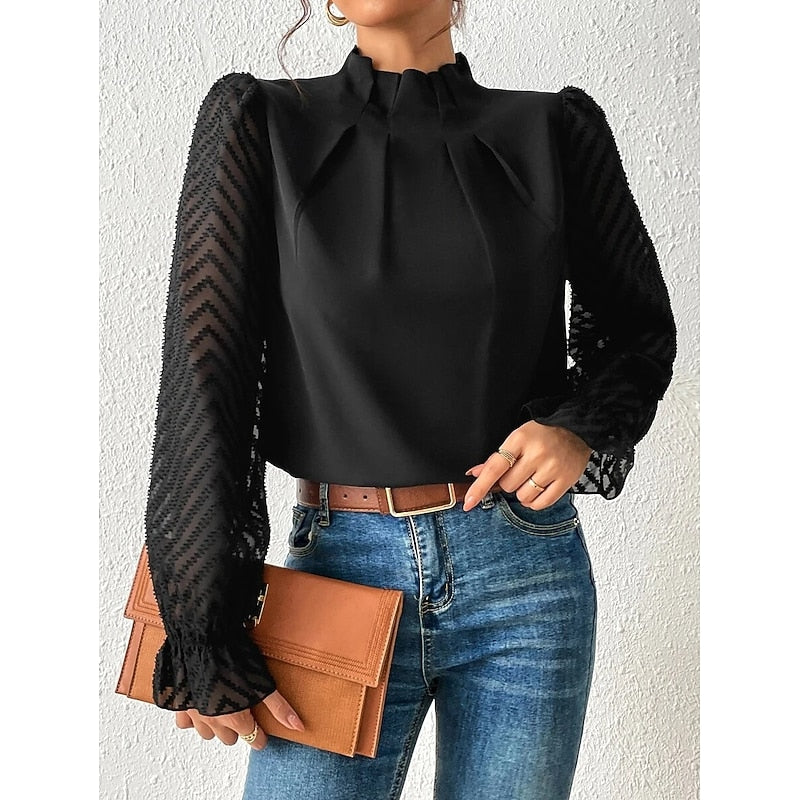 Blouse plissée à manches transparentes à chevrons — Amielle Paris