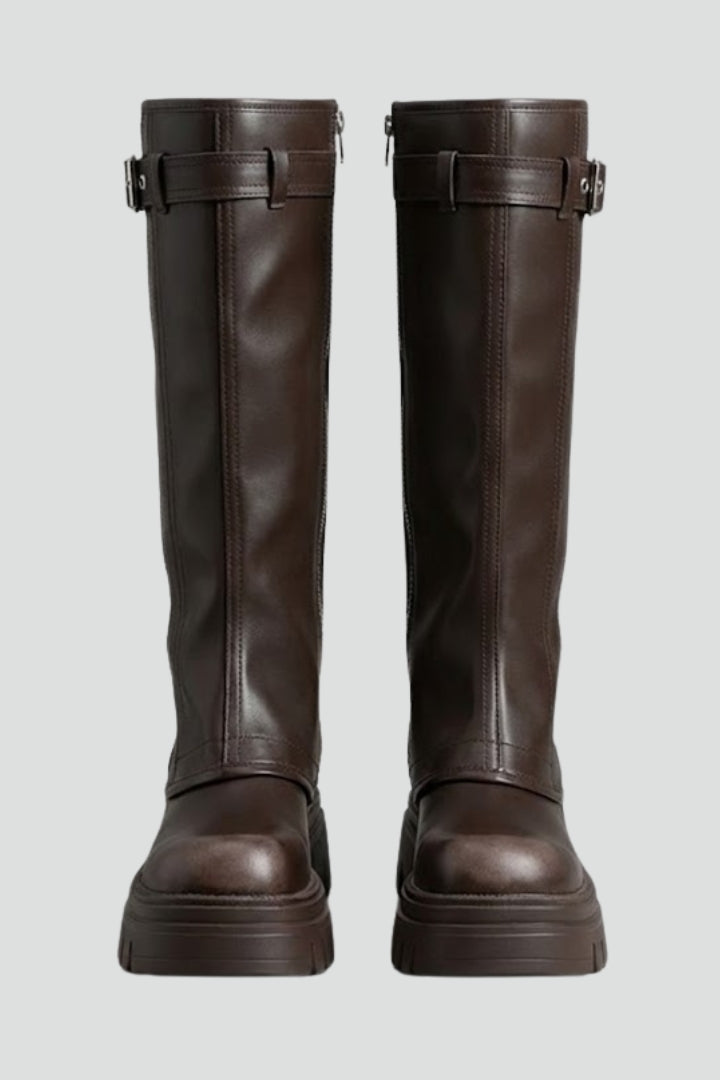Bottes hautes à plateforme, zip et brides — Amielle Paris