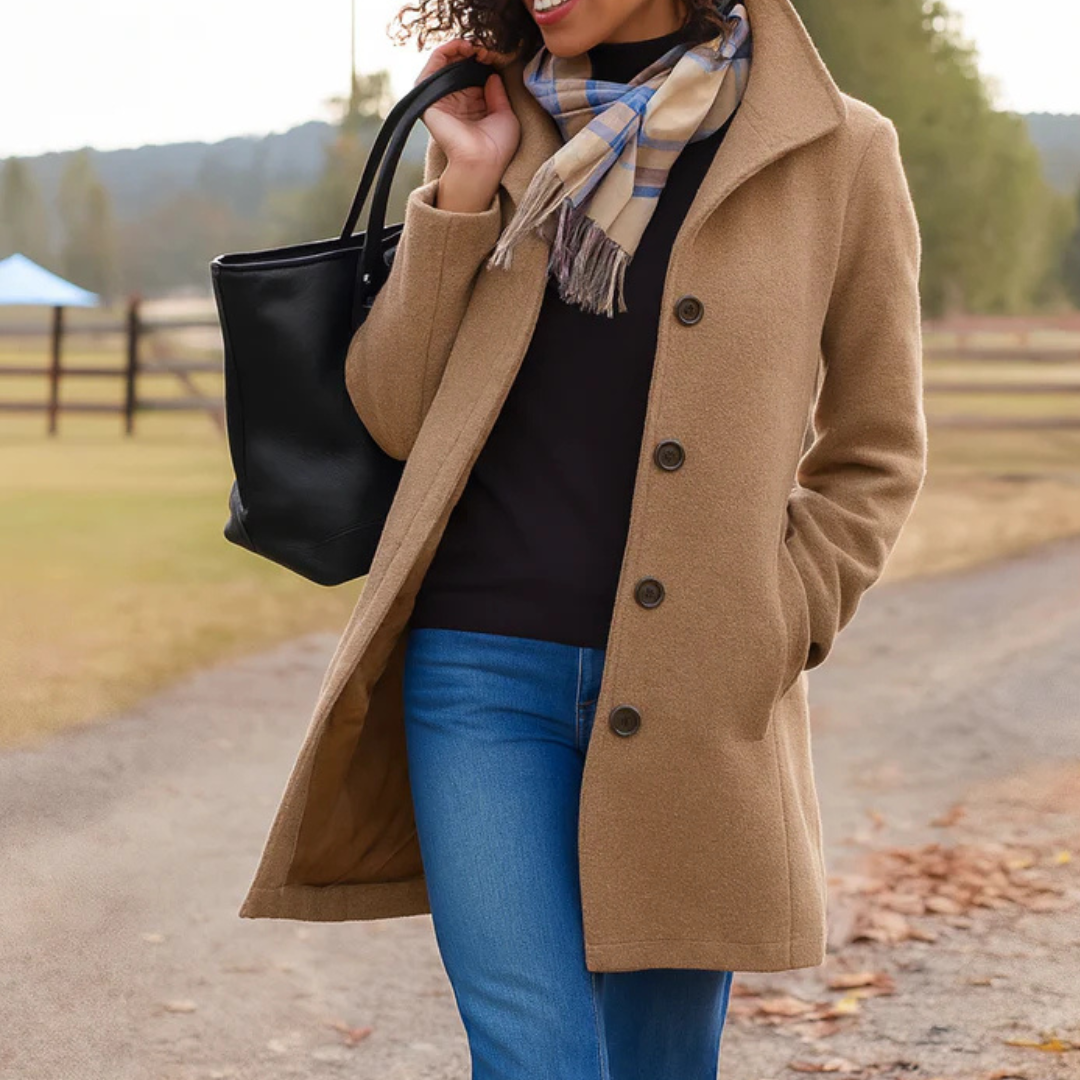 Manteau long à patte de boutonnage et revers — Amielle Paris