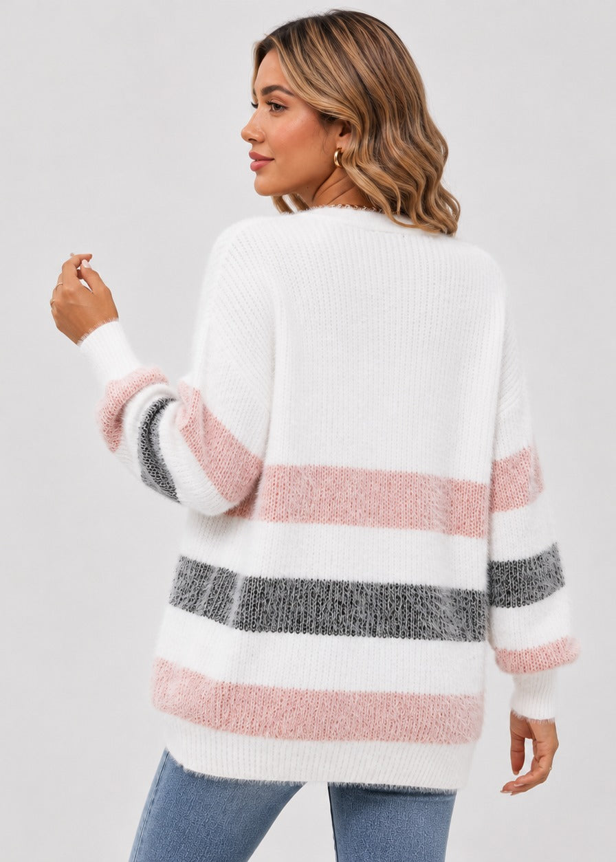 Cardigan rayé boutonné à col V — Amielle Paris