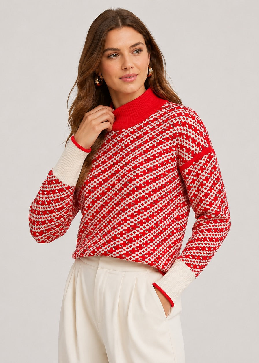 Pull court jacquard à col montant — Amielle Paris
