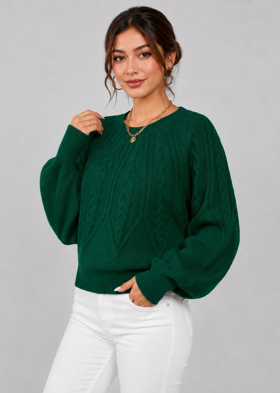 Pull torsadé à manches ballon et col rond — Amielle Paris