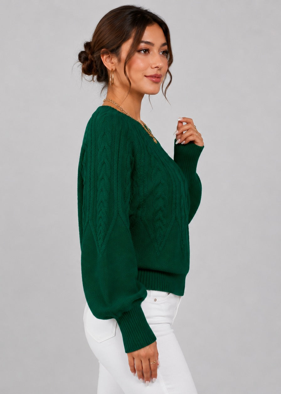 Pull torsadé à manches ballon et col rond — Amielle Paris