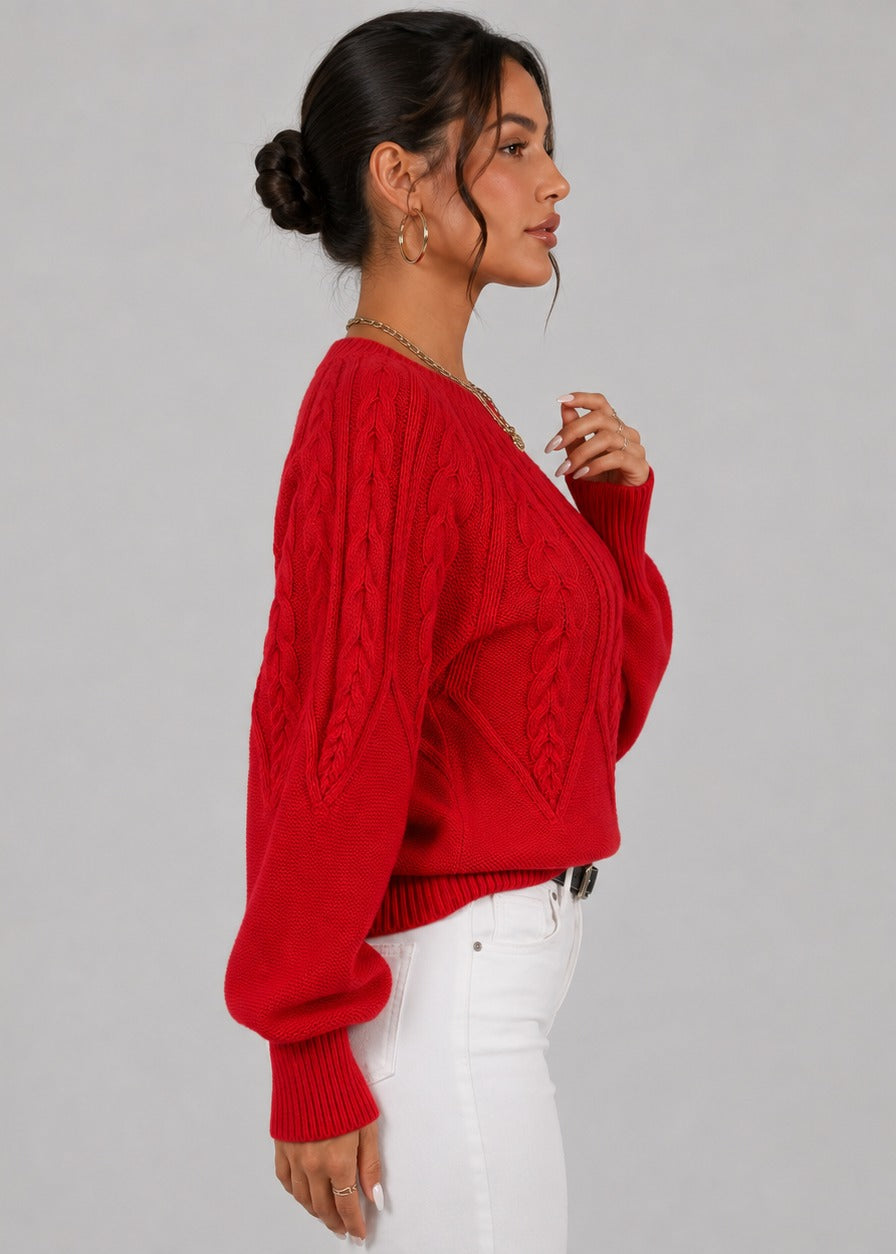 Pull torsadé à manches ballon et col rond — Amielle Paris