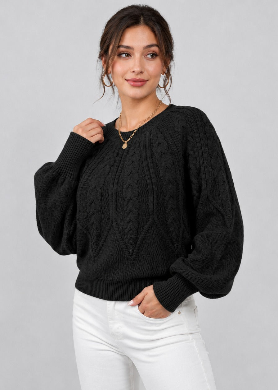 Pull torsadé à manches ballon et col rond — Amielle Paris