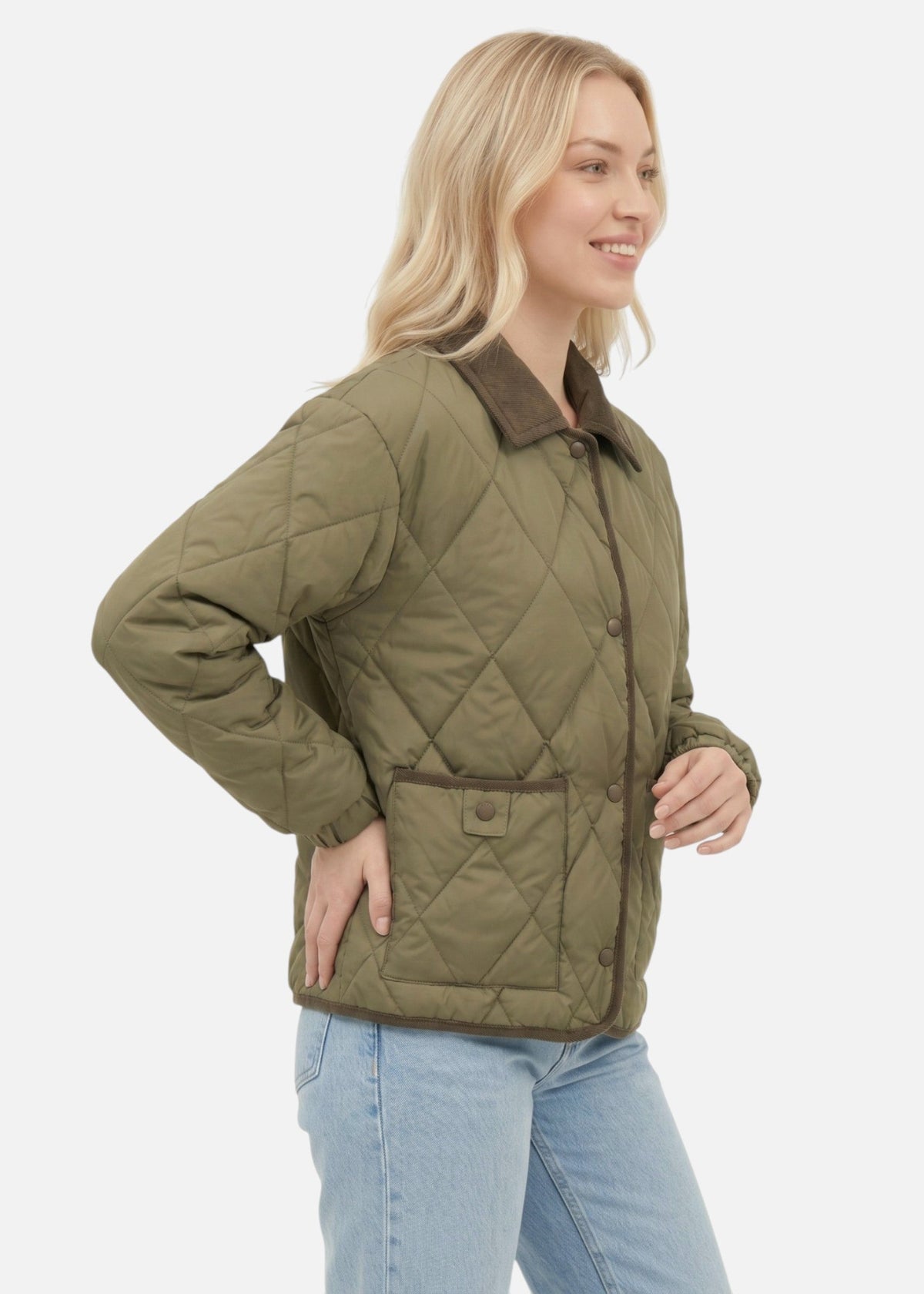 Veste matelassée à boutons-pression et col côtelé — Amielle Paris
