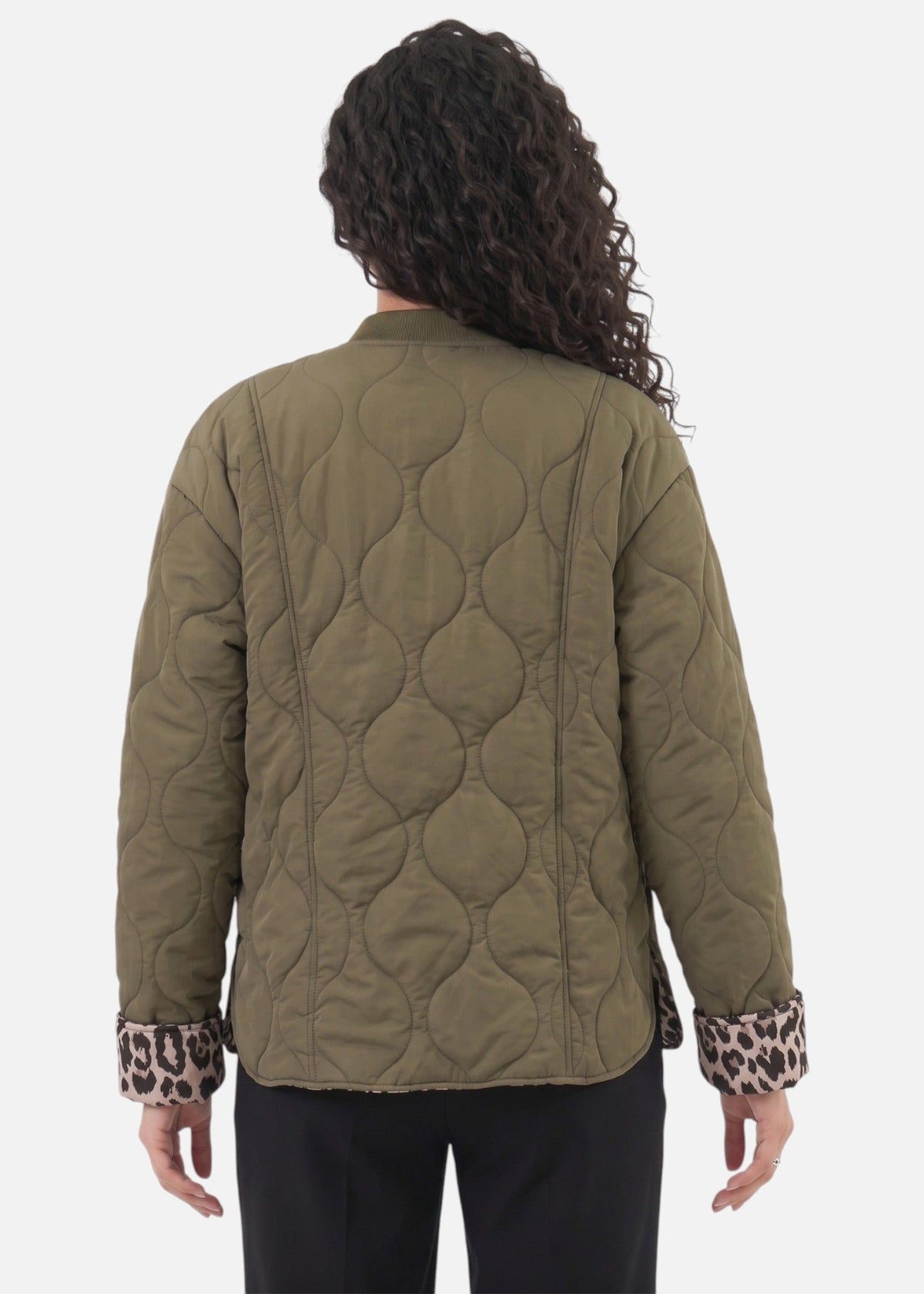 Ludivine — Veste matelassée à poignets léopard — Amielle Paris