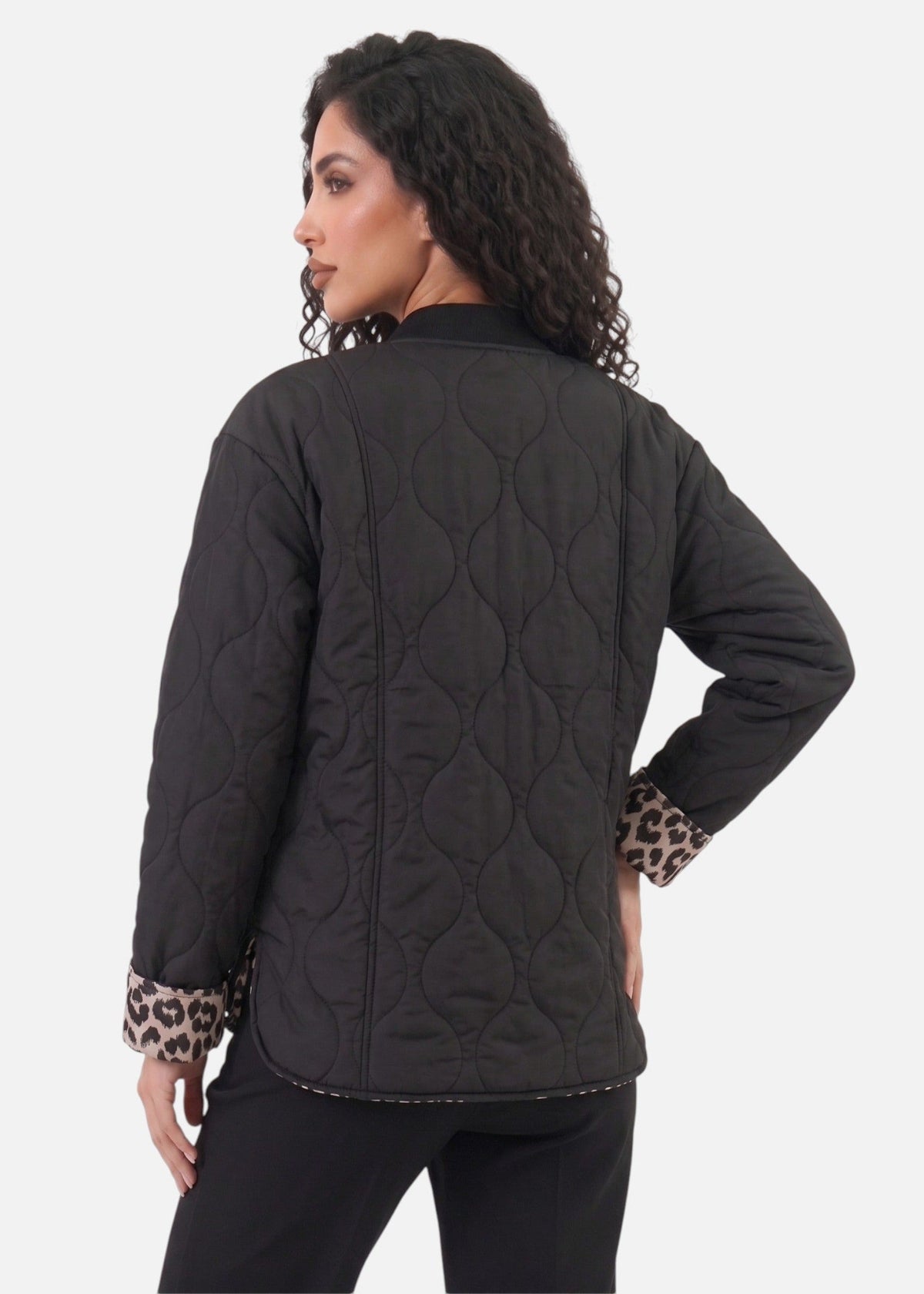 Ludivine — Veste matelassée à poignets léopard — Amielle Paris