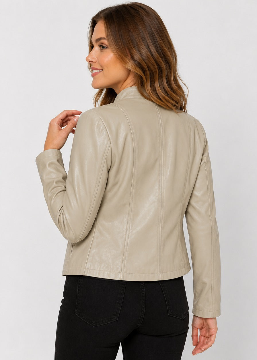 Veste cintrée en simili cuir à col montant — Amielle Paris