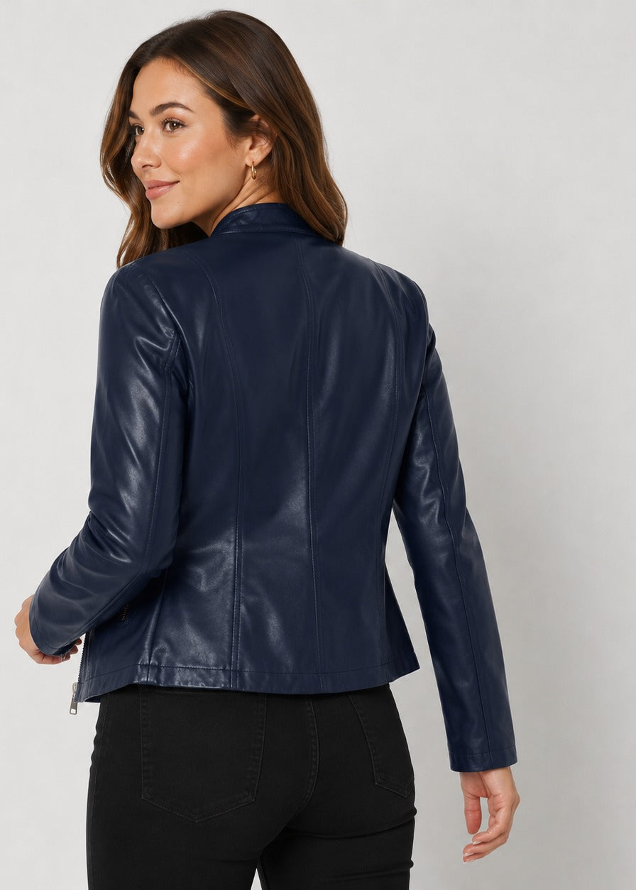 Veste cintrée en simili cuir à col montant — Amielle Paris