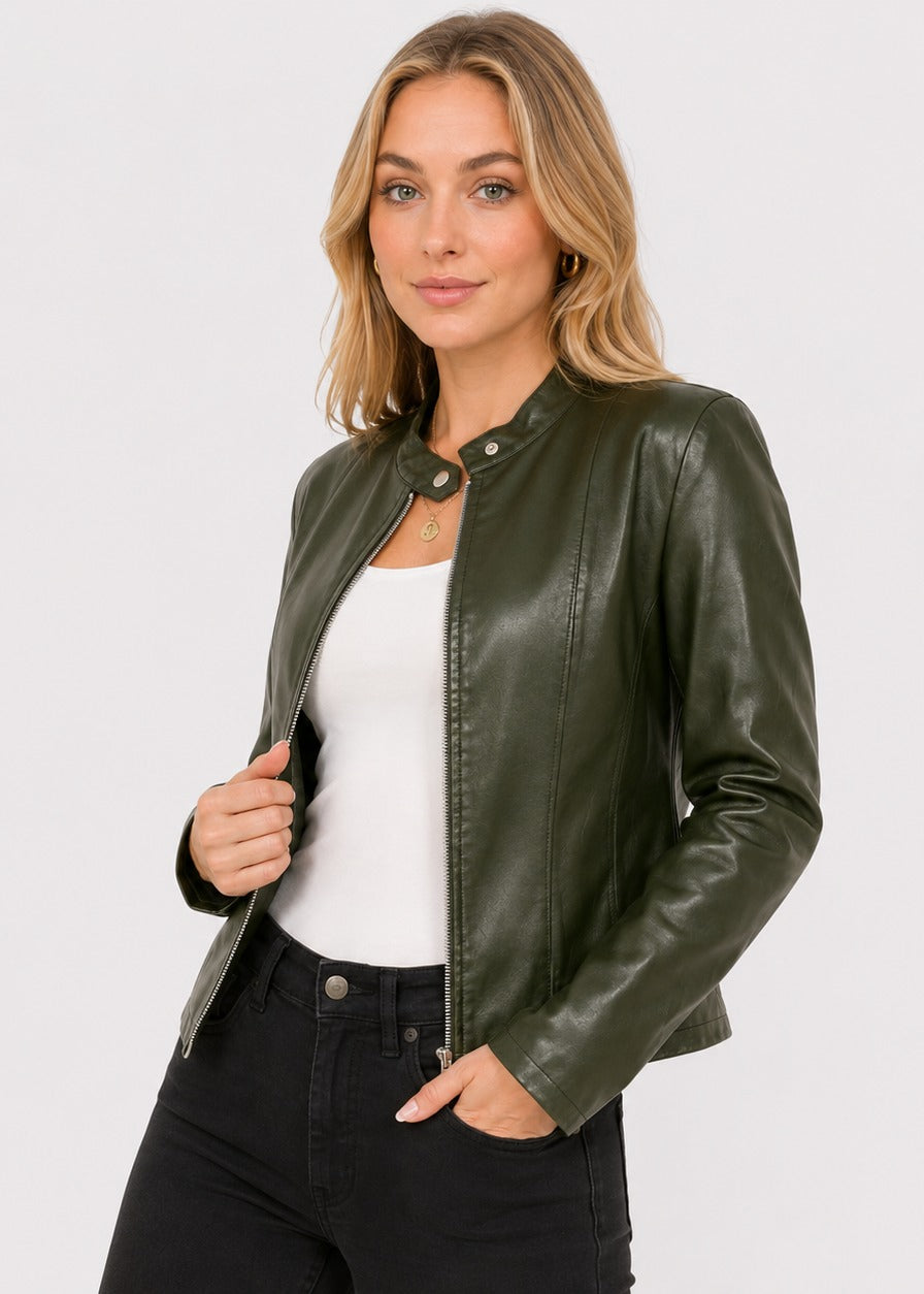 Veste cintrée en simili cuir à col montant — Amielle Paris