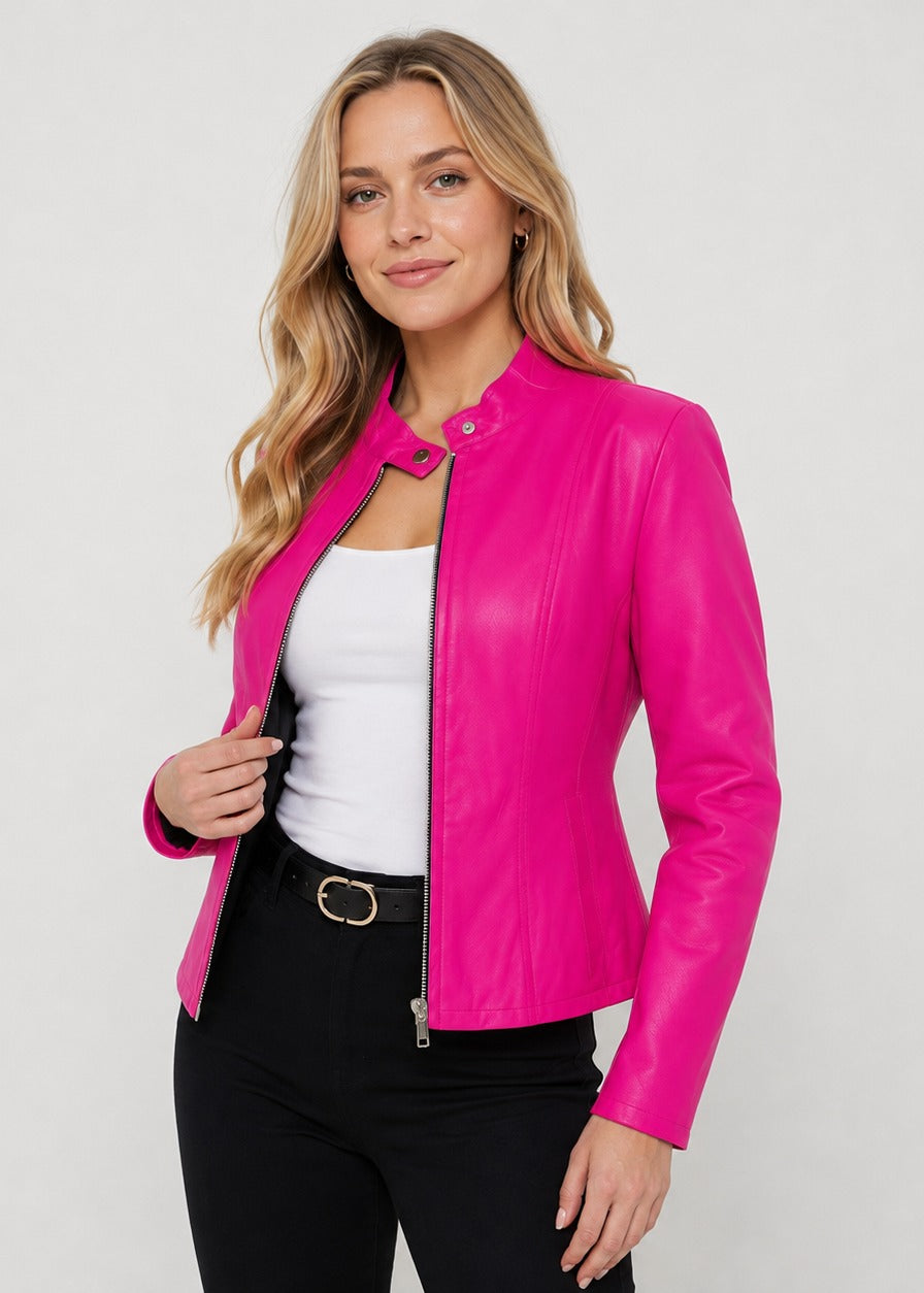 Veste cintrée en simili cuir à col montant — Amielle Paris