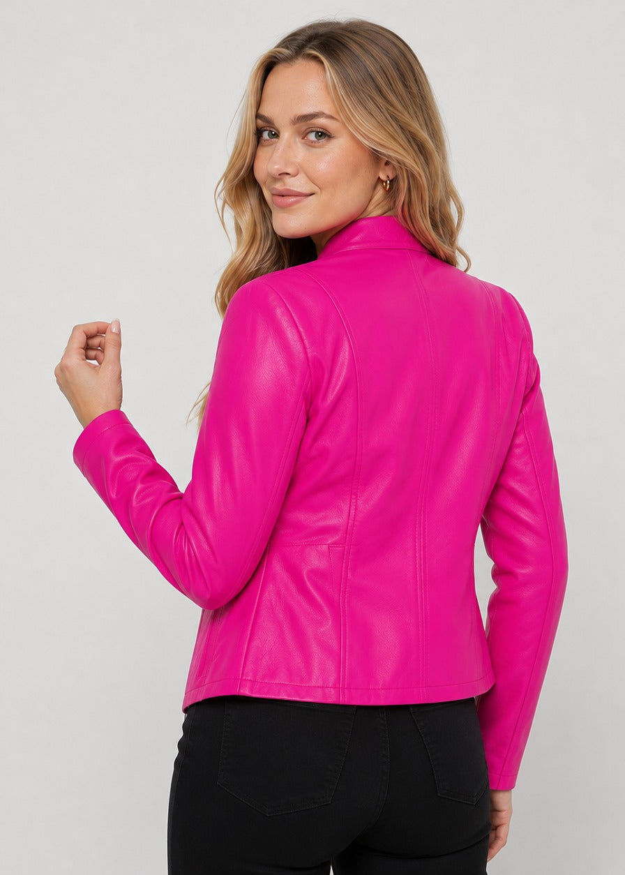 Veste cintrée en simili cuir à col montant — Amielle Paris