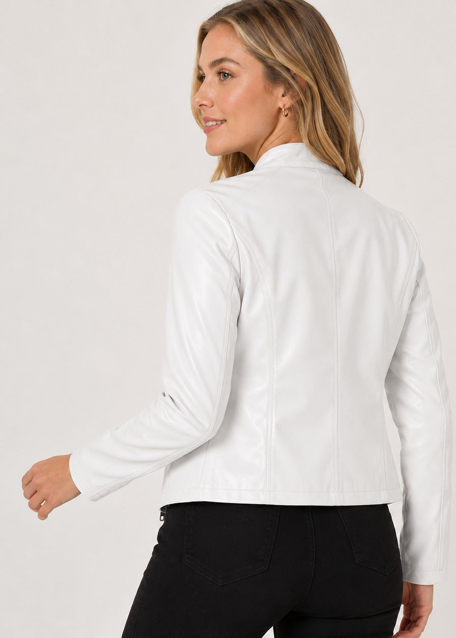 Veste cintrée en simili cuir à col montant — Amielle Paris