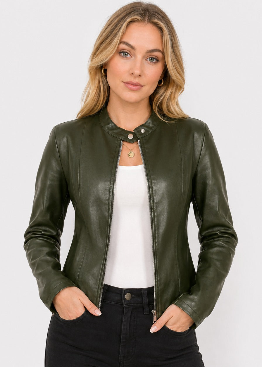 Veste cintrée en simili cuir à col montant — Amielle Paris