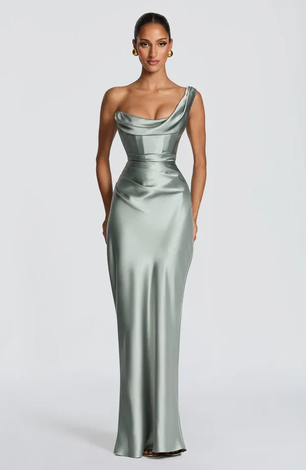 Robe longue satinée à une épaule — Eurydice — Amielle Paris
