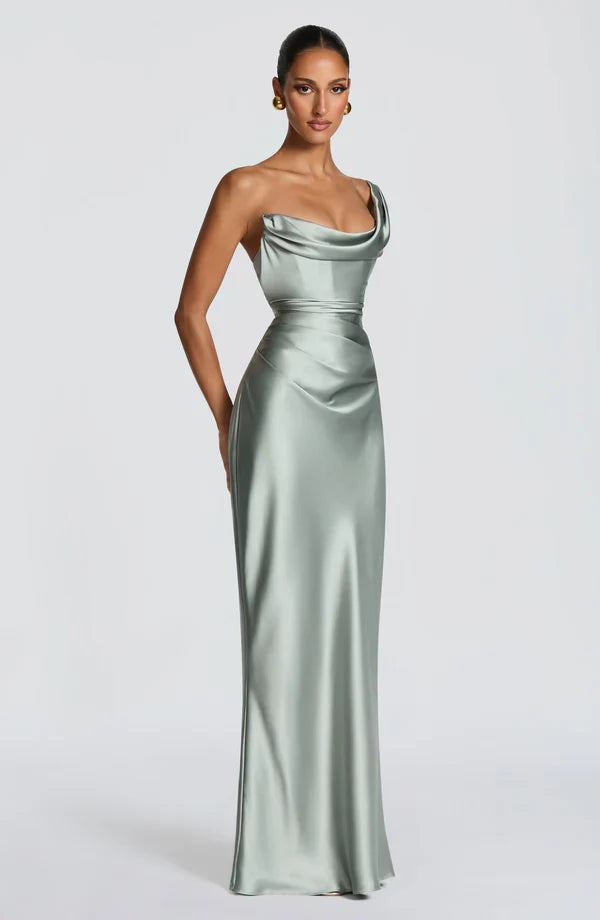 Robe longue satinée à une épaule — Eurydice — Amielle Paris