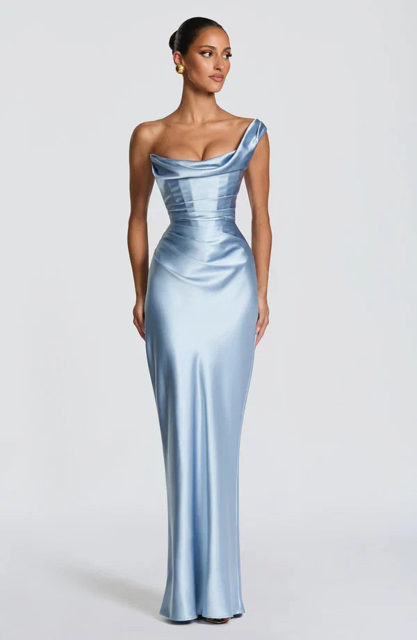 Robe longue satinée à une épaule — Eurydice — Amielle Paris