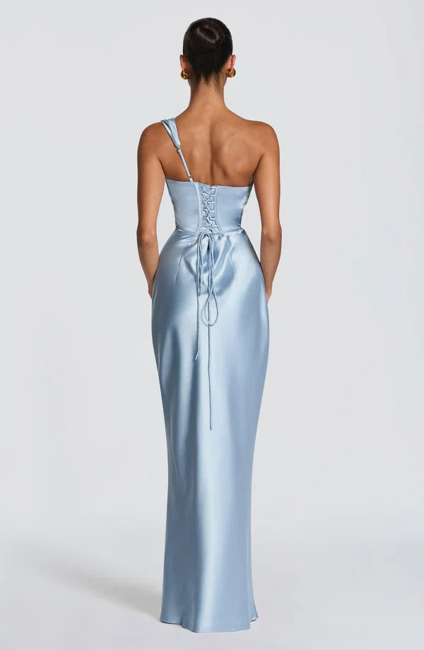 Robe longue satinée à une épaule — Eurydice — Amielle Paris