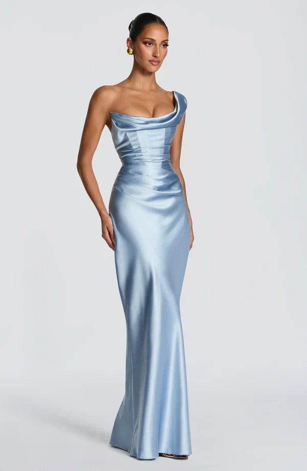 Robe longue satinée à une épaule — Eurydice — Amielle Paris