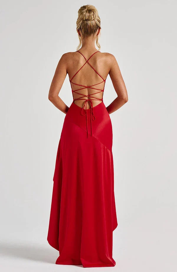 Robe longue satinée à volant — Épiphanie — Amielle Paris