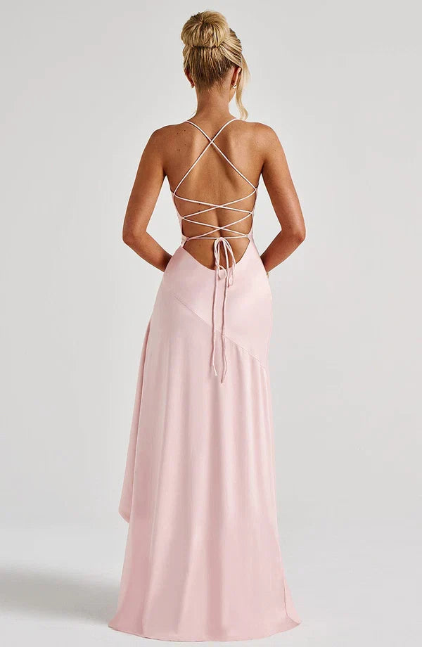 Robe longue satinée à volant — Épiphanie — Amielle Paris