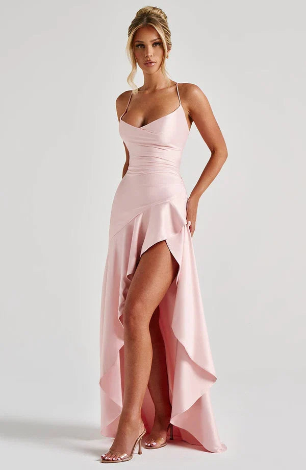 Robe longue satinée à volant — Épiphanie — Amielle Paris
