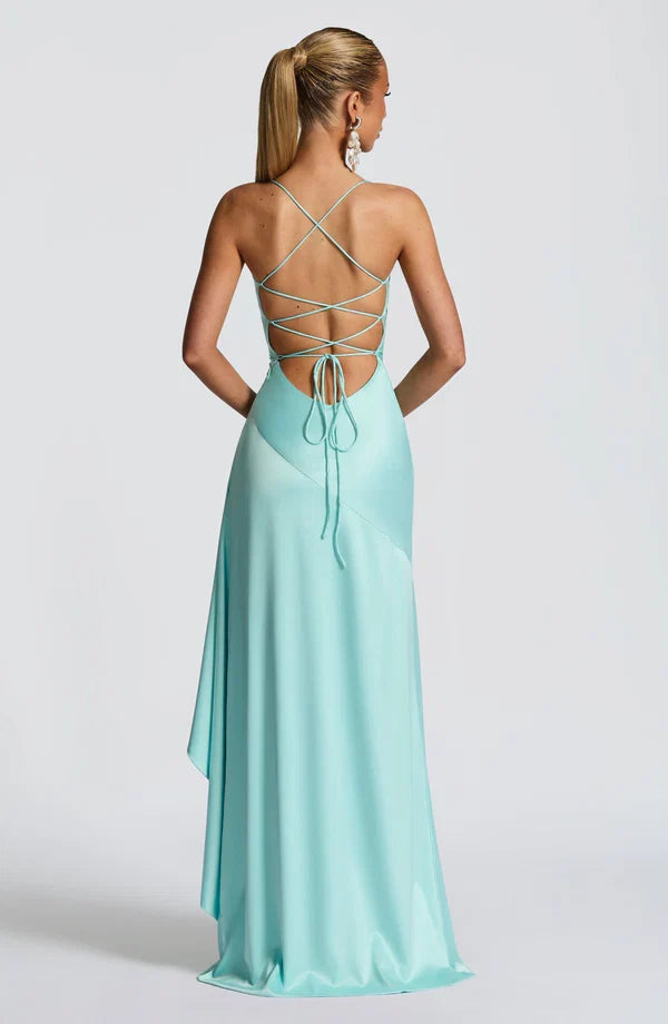 Robe longue satinée à volant — Épiphanie — Amielle Paris