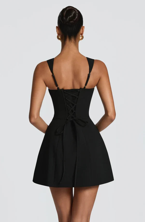 Isabeau — Robe courte corsetée à jupe évasée — Amielle Paris