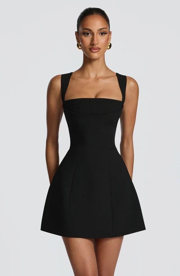 Isabeau — Robe courte corsetée à jupe évasée — Amielle Paris