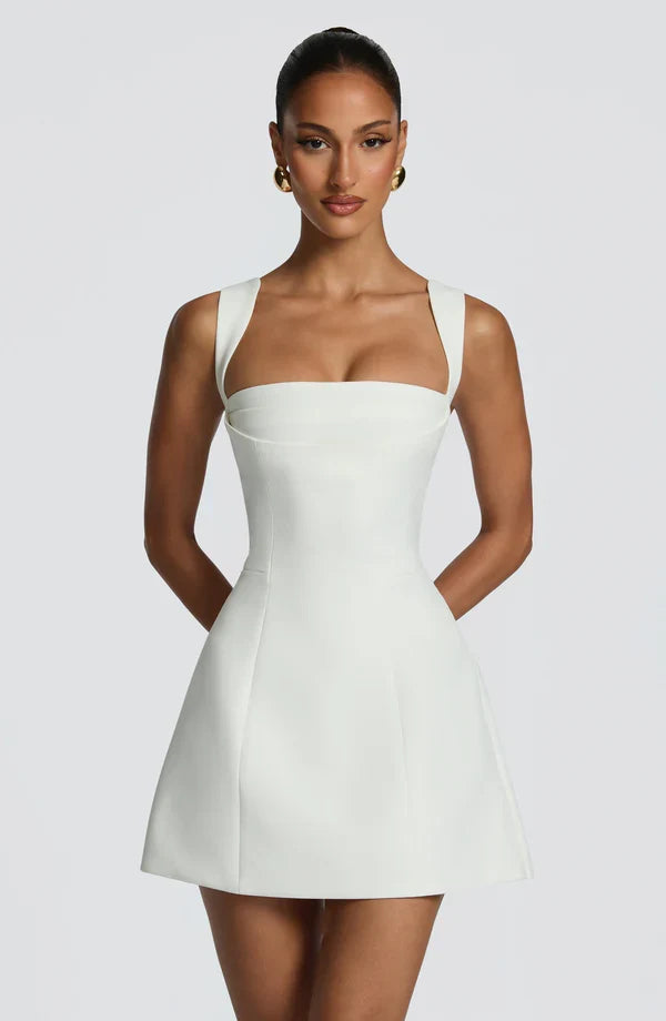 Isabeau — Robe courte corsetée à jupe évasée — Amielle Paris