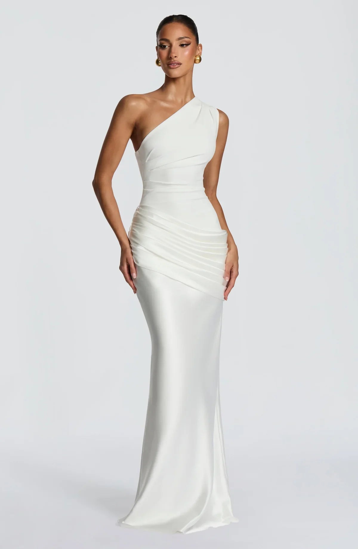 Sidonie — Robe longue satinée à une épaule — Amielle Paris