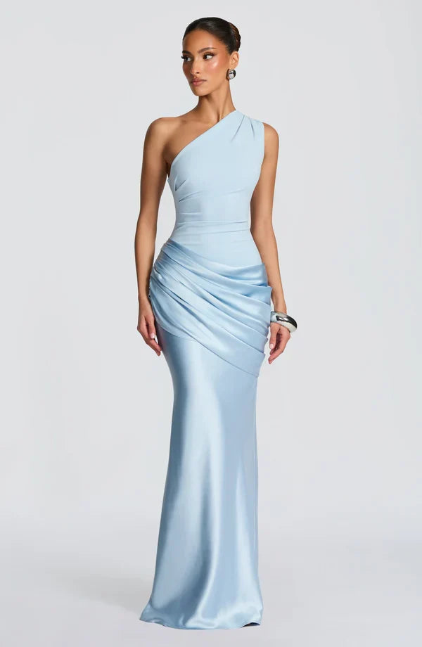 Sidonie — Robe longue satinée à une épaule — Amielle Paris