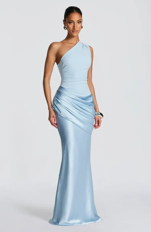 Sidonie — Robe longue satinée à une épaule — Amielle Paris