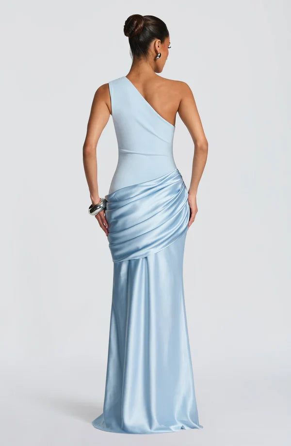 Sidonie — Robe longue satinée à une épaule — Amielle Paris