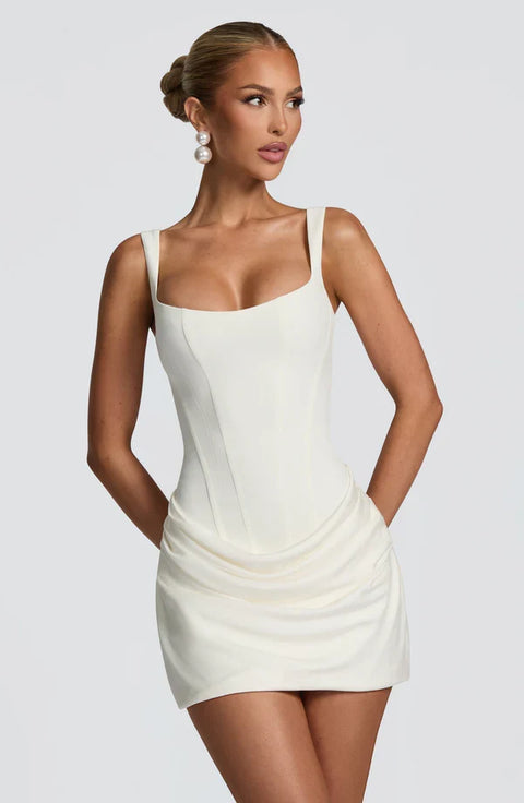 Sybille — Robe courte corsetée à jupe drapée