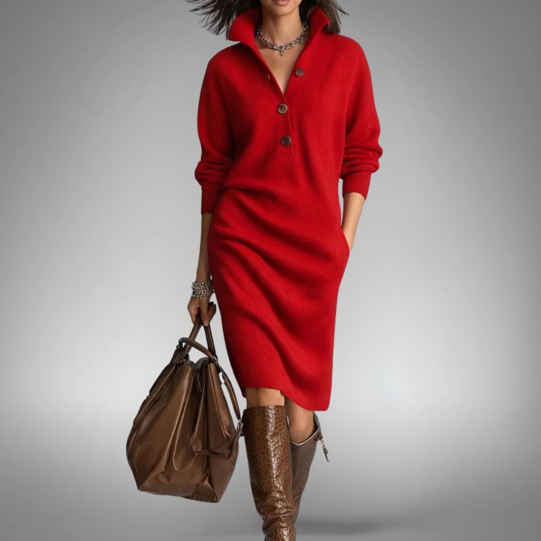 Danielle — Robe pull midi à détails boutonnés — Amielle Paris
