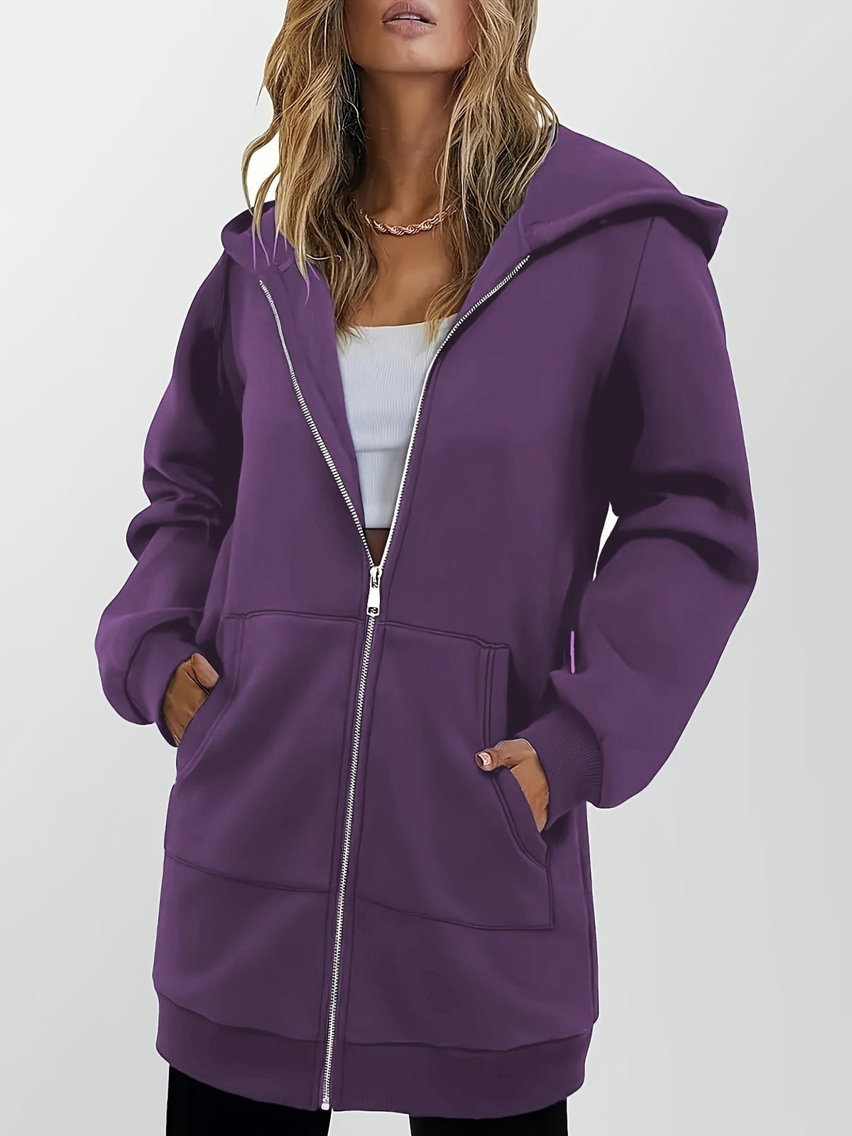 Sweat long zippé à capuche et poches — Amielle Paris