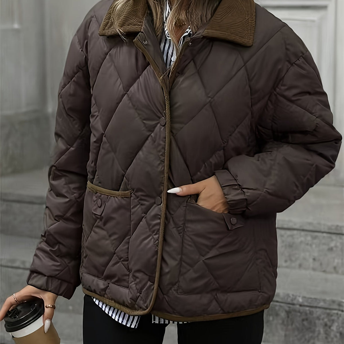 Odette | Veste matelassée à col en velours côtelé — Amielle Paris