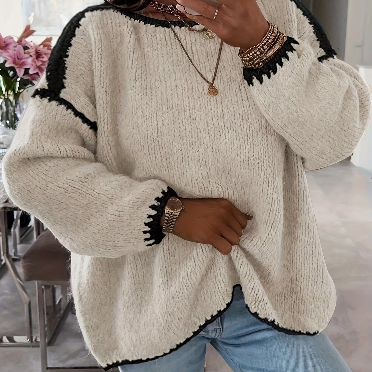 Colette | Pull en grosse maille à col bateau — Amielle Paris