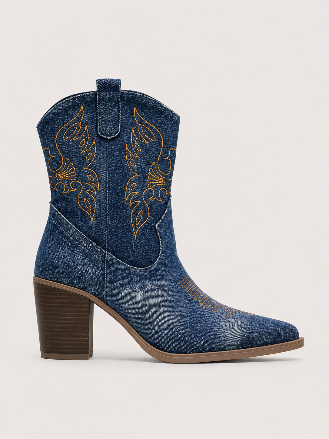 Bottines western en denim brodé Avessa — Amielle Paris