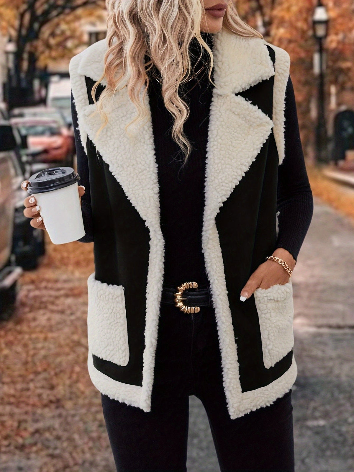 Gilet sans manches à doublure effet peau lainée — Amielle Paris