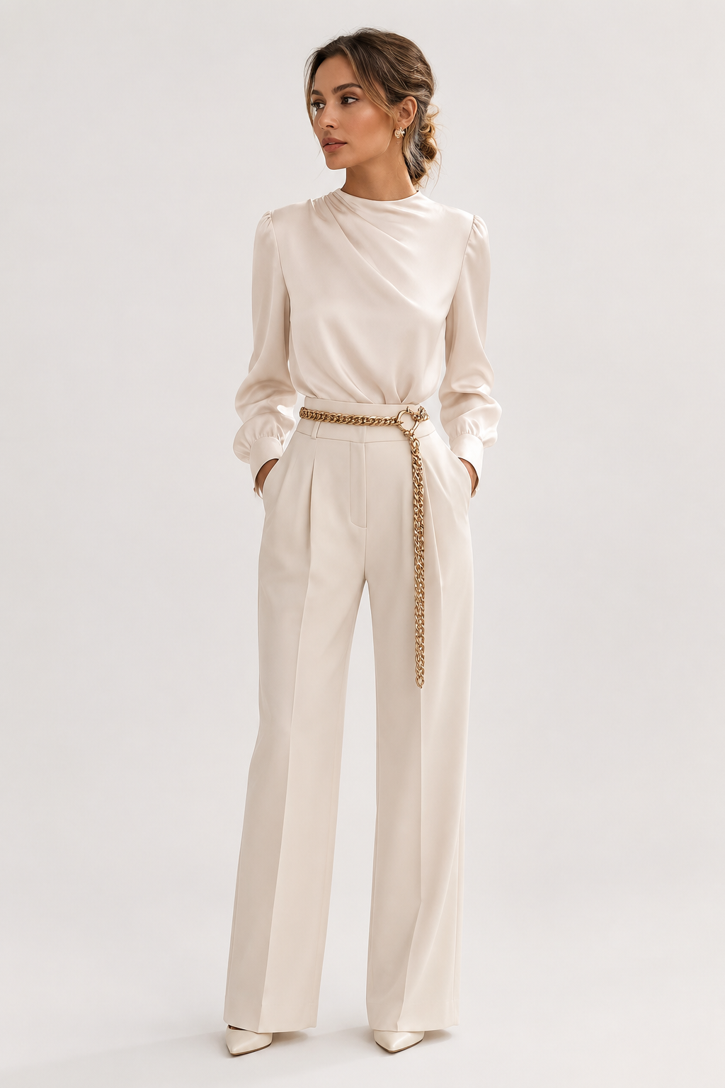 Blouse satinée à drapé asymétrique Lativa — Amielle Paris