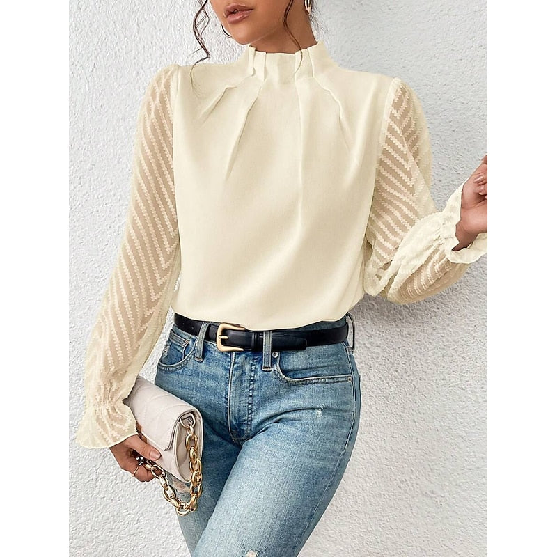 Blouse plissée à manches transparentes à chevrons — Amielle Paris