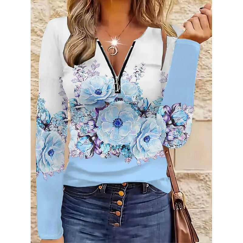 Haut fleuri à manches longues et col zippé — Amielle Paris