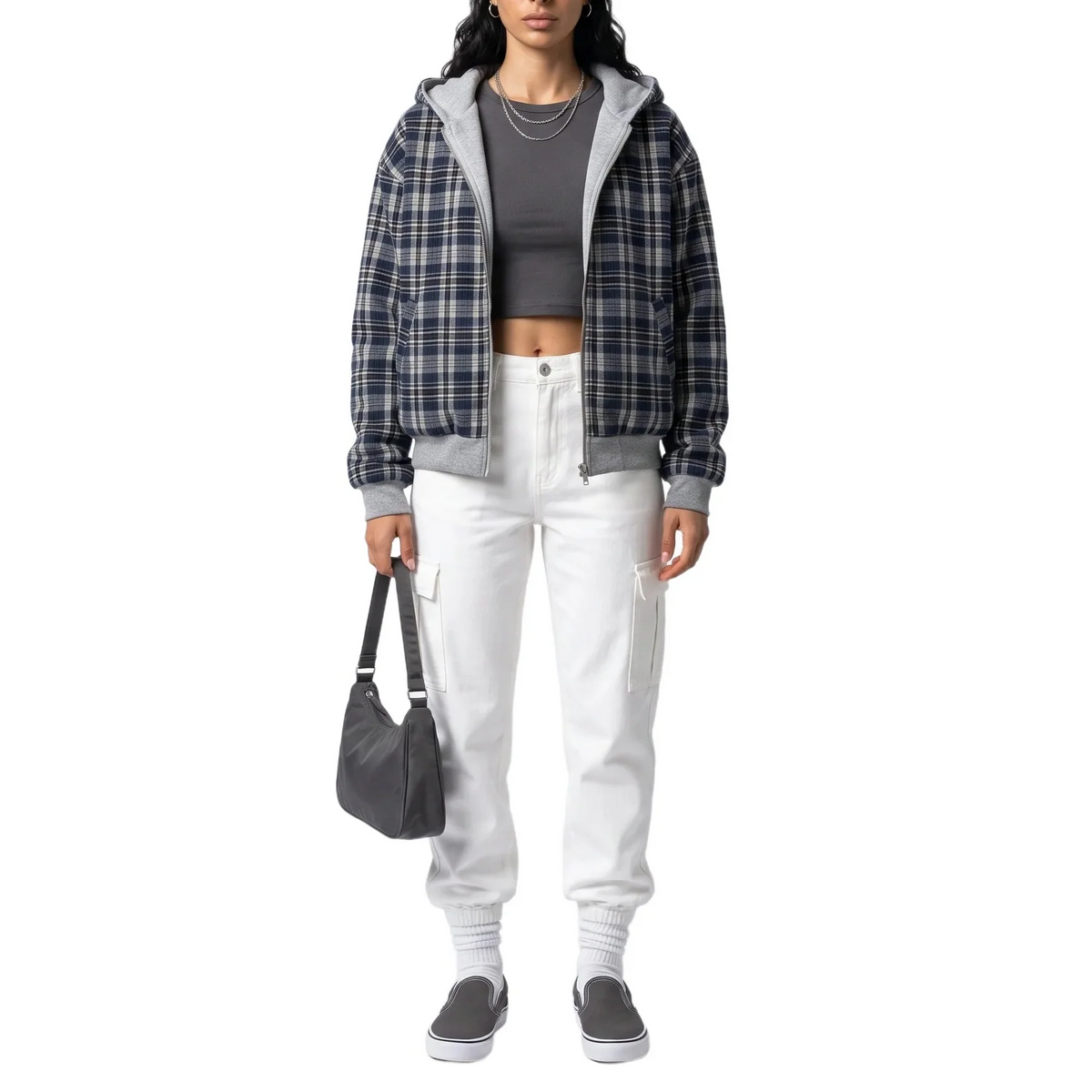 Veste courte réversible à capuche et carreaux — Amielle Paris