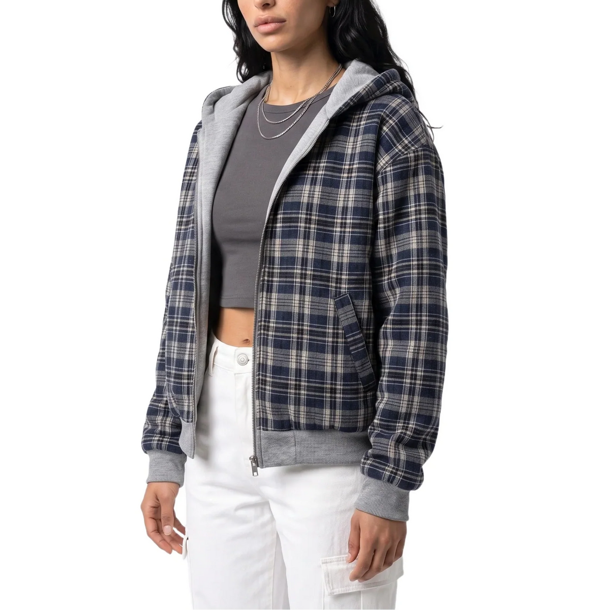 Veste courte réversible à capuche et carreaux — Amielle Paris