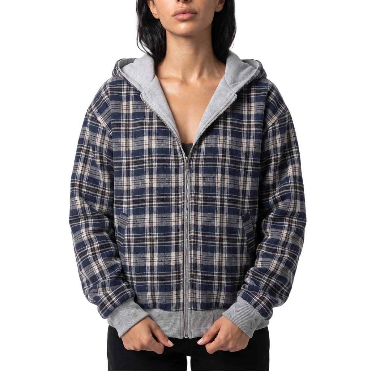 Veste courte réversible à capuche et carreaux — Amielle Paris