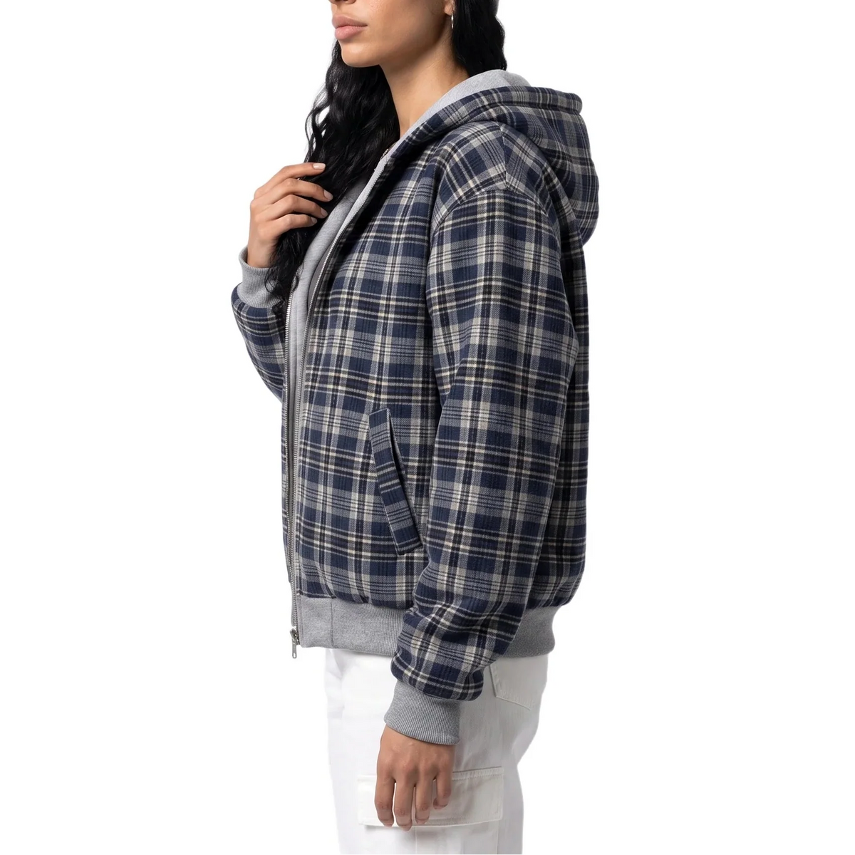 Veste courte réversible à capuche et carreaux — Amielle Paris